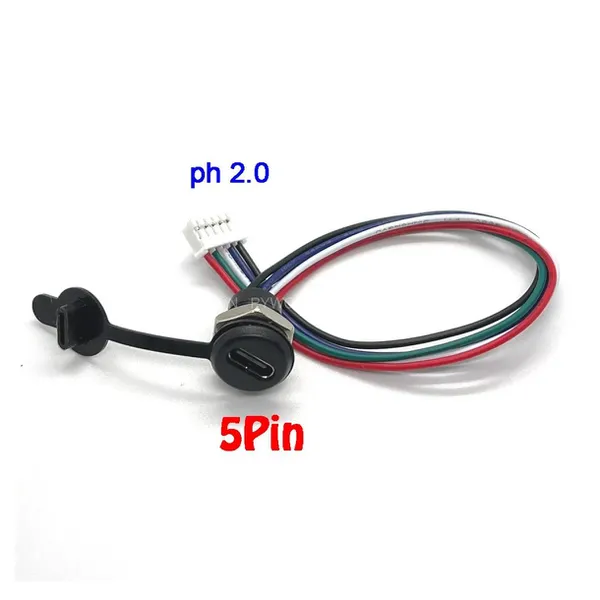 Jack type C tròn 5 Pin, màu đen, có nắp, jack PH2.0