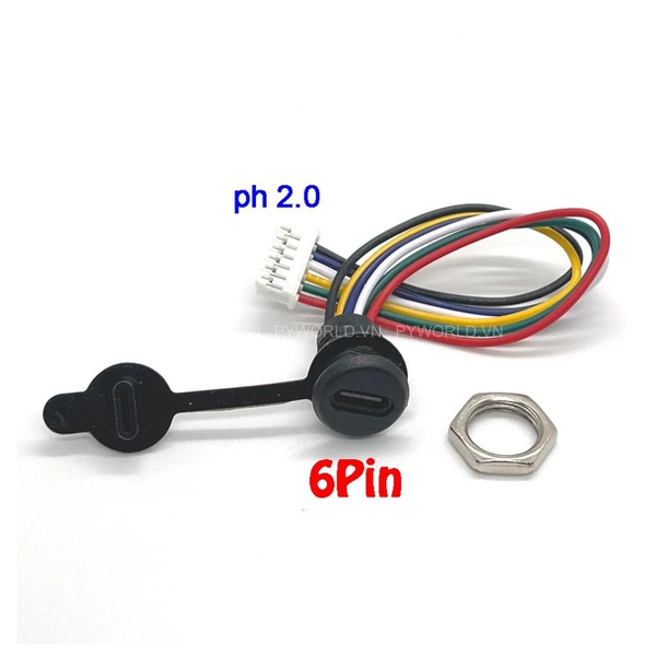 Jack type C tròn 6 Pin, màu đen, có nắp, jack PH2.0