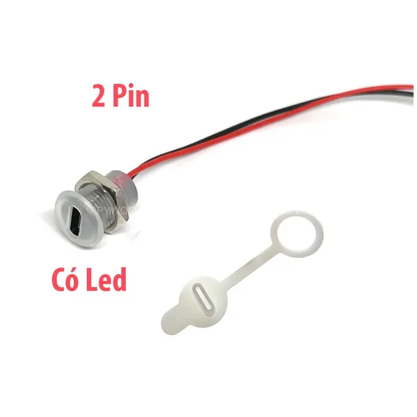 Jack nguồn type C tròn 2 Pin, trong suốt, có nắp, jack PH2.0, có LED báo