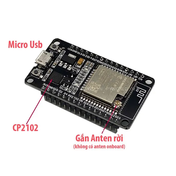 ESP32 devkit V1 30 Pin, cổng kết nối Micro USB , chip giao tiếp CP2102, anten Rời (chưa bao gồm anten)