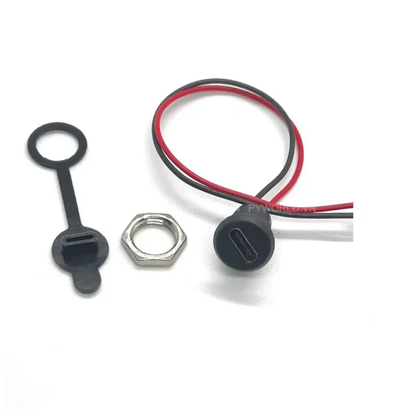 Jack nguồn type C tròn, màu đen, có nắp