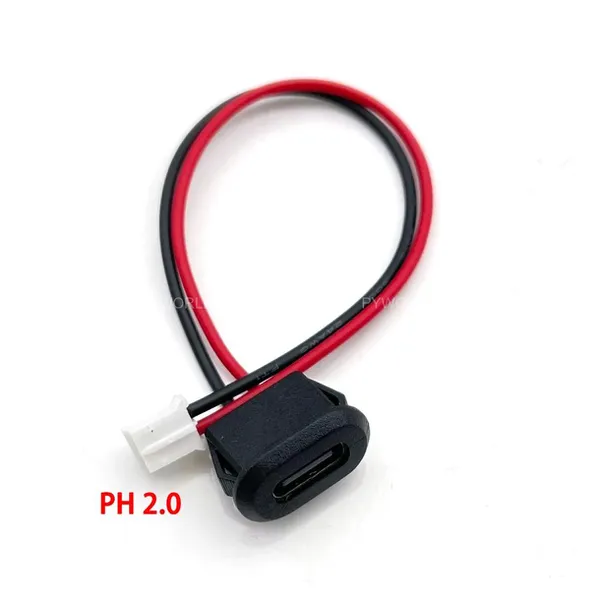 Jack nguồn type C, 2 Pin, Màu  đen, dạng OVAL, có sẵn jack PH2.0