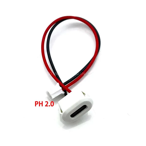 Jack nguồn type C, 2 Pin, Màu  trắng, dạng OVAL, có sẵn jack PH2.0