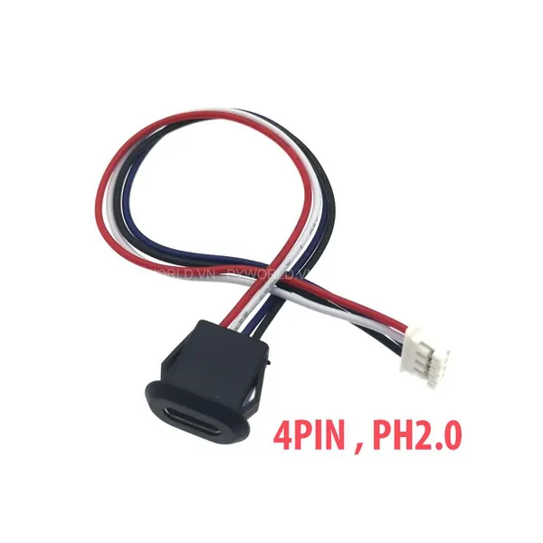 Jack nguồn type C, 4 Pin, Màu  đen, dạng OVAL, có sẵn jack PH2.0
