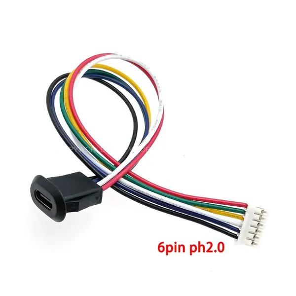 Jack nguồn type C, 6 Pin, Màu  đen, dạng OVAL, có sẵn jack PH2.0