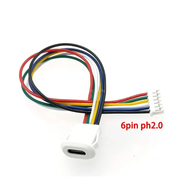 Jack nguồn type C, 6 Pin, Màu  trắng, dạng OVAL, có sẵn jack PH2.0