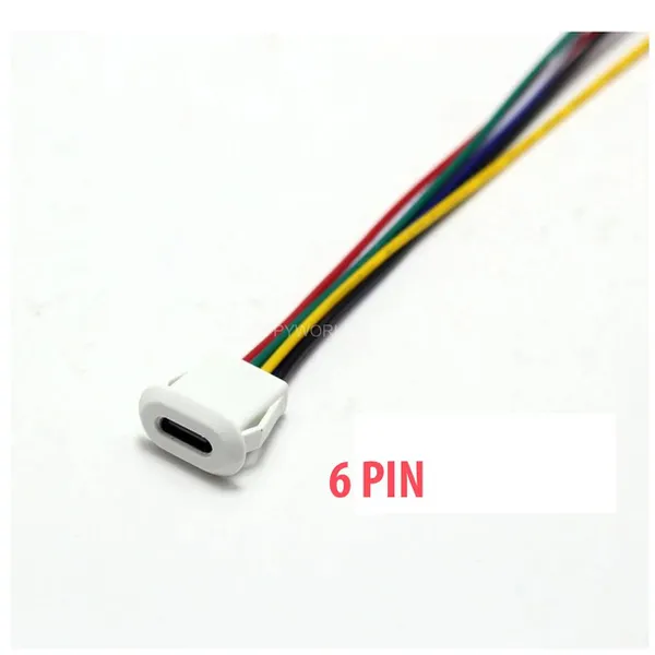 Jack nguồn type C, 6 Pin, Màu  trắng, dạng OVAL