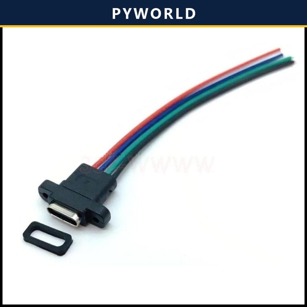 Jack type C dẹt 4 Pin, có tai bắt vít, hàn sẵn dây