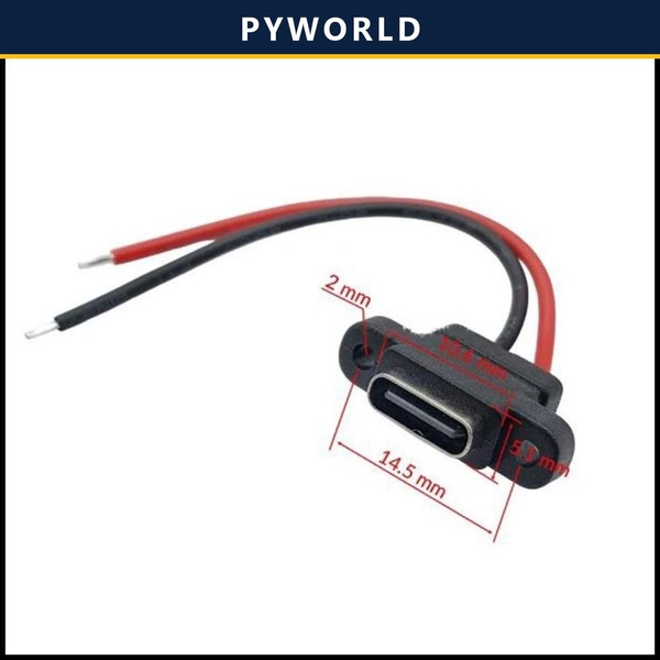 Jack type C dẹt 4 Pin, có tai bắt vít, hàn sẵn dây