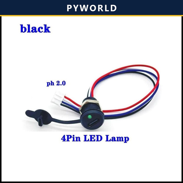 Jack type C tròn 4 Pin, màu đen, có nắp, jack PH2.0, có LED báo
