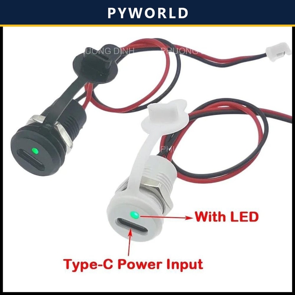 Jack type C tròn 4 Pin, màu đen, có nắp, jack PH2.0, có LED báo