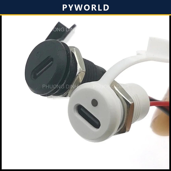 Jack type C tròn 4 Pin, màu đen, có nắp, jack PH2.0, có LED báo