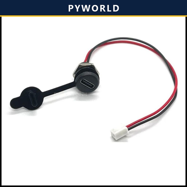 Jack type C tròn 4 Pin, màu đen, có nắp, jack PH2.0, có LED báo