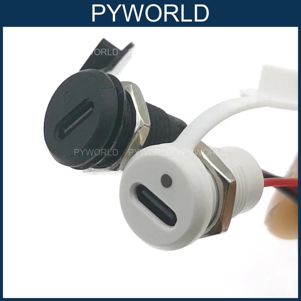 Jack nguồn type C tròn 2 Pin, màu đen, có nắp, có LED báo