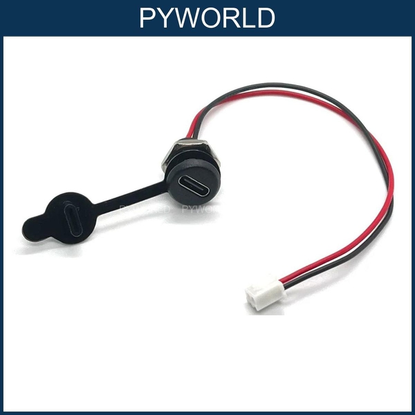 Jack nguồn type C tròn 2 Pin, màu đen, có nắp, có LED báo