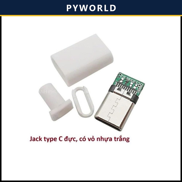 Jack type C đực, có vỏ nhựa trắng, chưa hàn dây