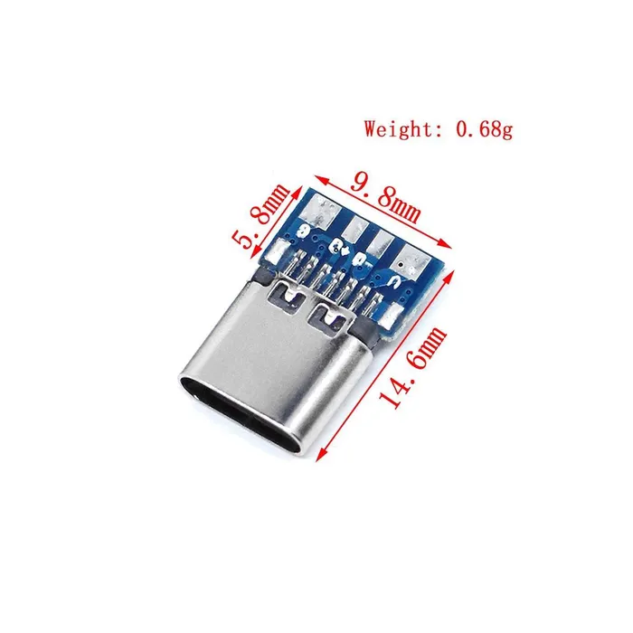 Jack nguồn type C cái, 4 Pin, chưa hàn dây