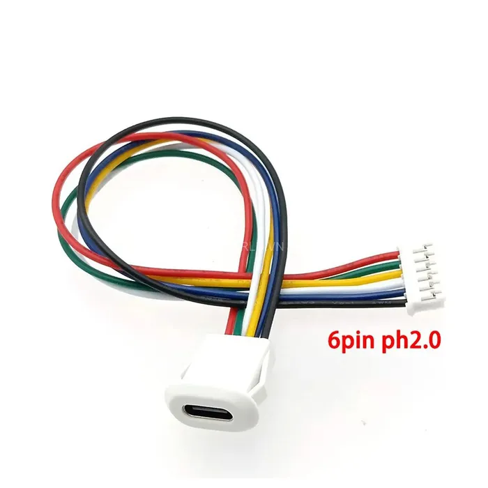 Jack nguồn type C, 6 Pin, Màu  trắng, dạng OVAL, có sẵn jack PH2.0