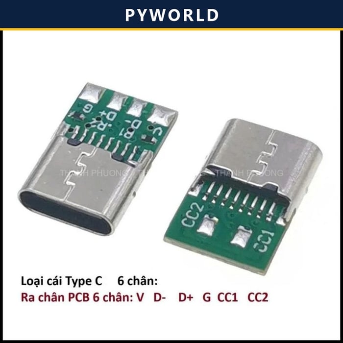 Jack type C cái, 6 Pin, ra chân PCB, chưa hàn dây