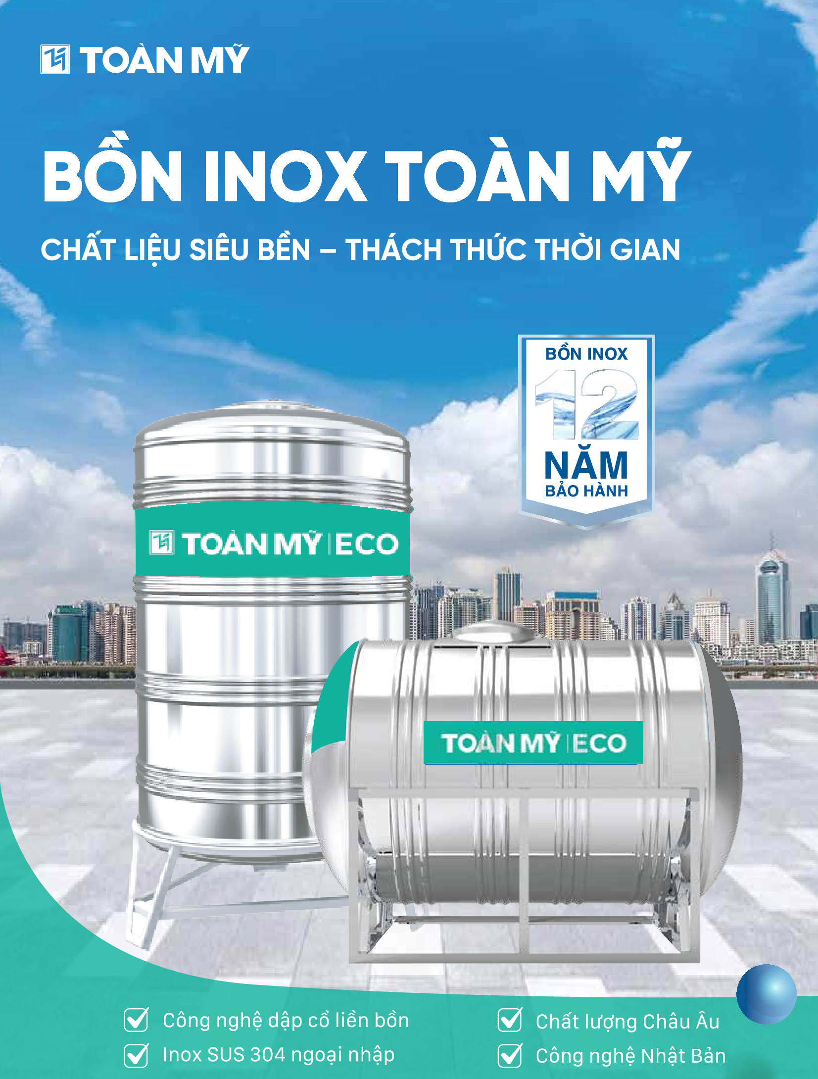 Bồn inox Toàn Mỹ Eco 2000L đứng Bồn inox Toàn Mỹ Eco 2000L đứng