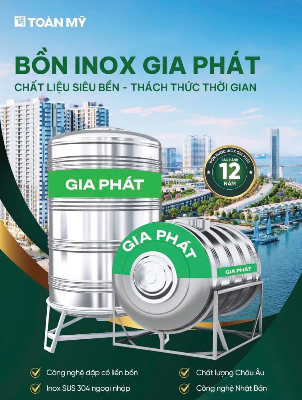 Bồn inox Gia Phát 4000L nằm Bồn inox Gia Phát 4000L nằm
