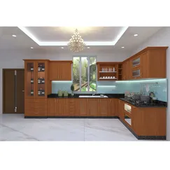 Tủ bếp inox 304 Hwata, cửa gỗ xoan đào HWXD 01