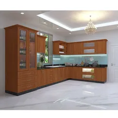 Tủ bếp inox 304 Hwata, cửa gỗ xoan đào HWXD 04