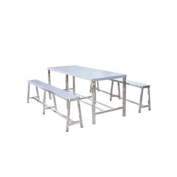 Bàn chữ nhật inox cố định và 2 ghế cố định Hwata BCN8