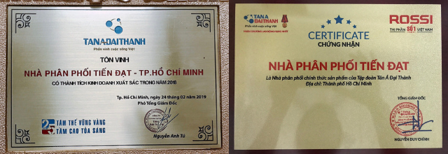 Chứng chỉ Nhà phân phối Bồn nước Đại Thành