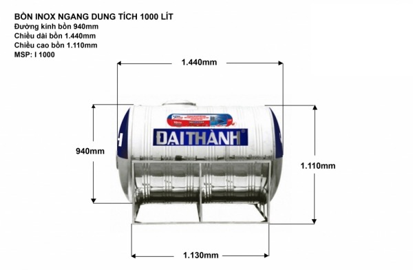 Kích thước bồn nước Đại Thành 1000L Kích thước bồn nước Đại Thành 1000L
