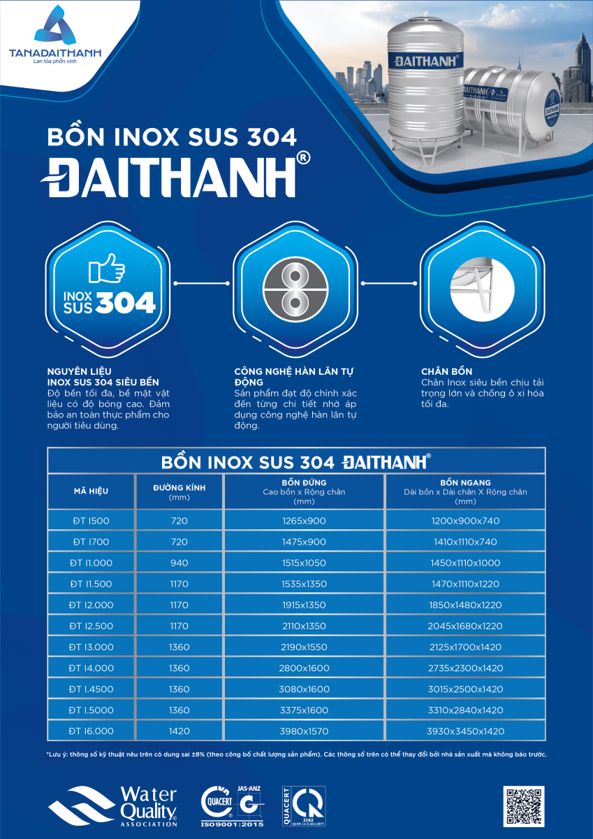 kích thước bồn inox Đại Thành kích thước bồn inox Đại Thành