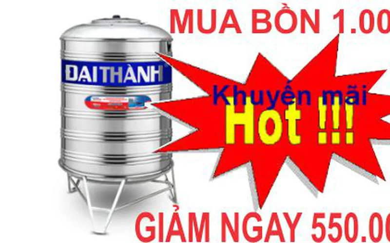 Mua bồn inox 1000 lit đứng Đại Thành giảm ngay 550.000đ