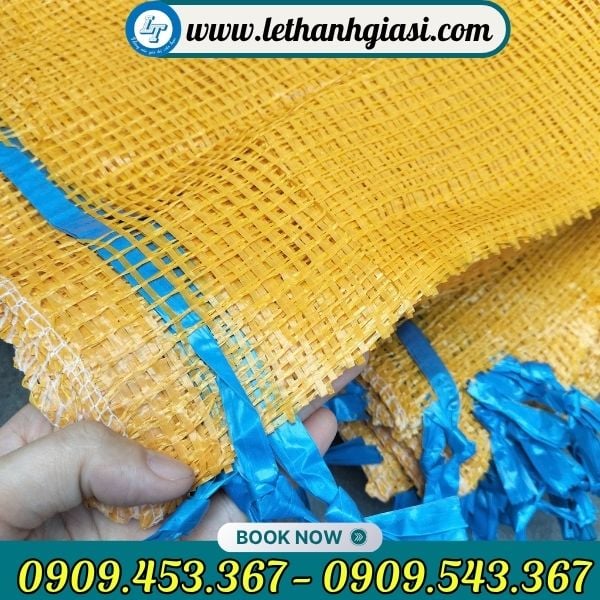 Bao tải lưới có miệng dây rút tiện lợi Bao tải lưới đựng màu vàng cam
