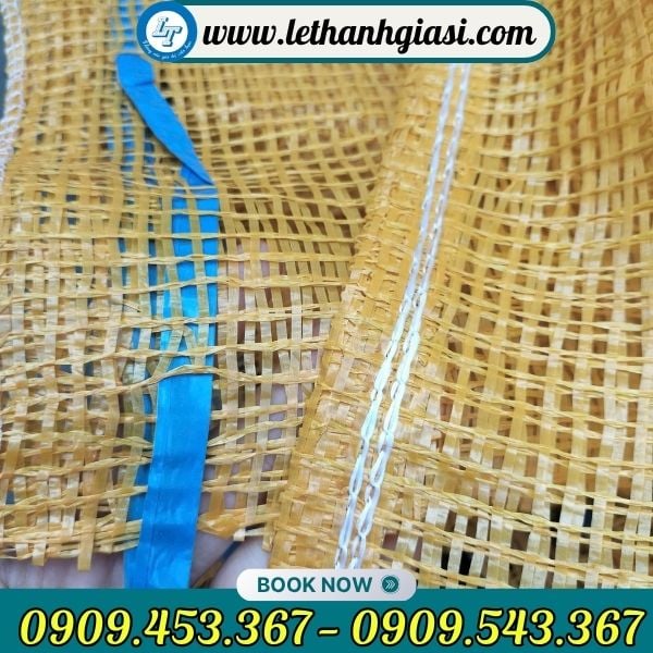 Bao tải lưới có miệng dây rút tiện lợi, đáy may chỉ chắc Bao tải lưới có miệng dây rút tiện lợi