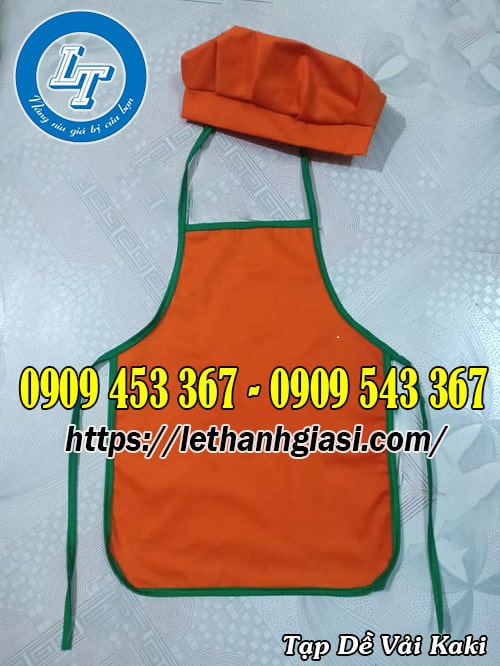 Tạp dề vải kaki kèm mũ đội giá rẻ Tạp dề vải kaki