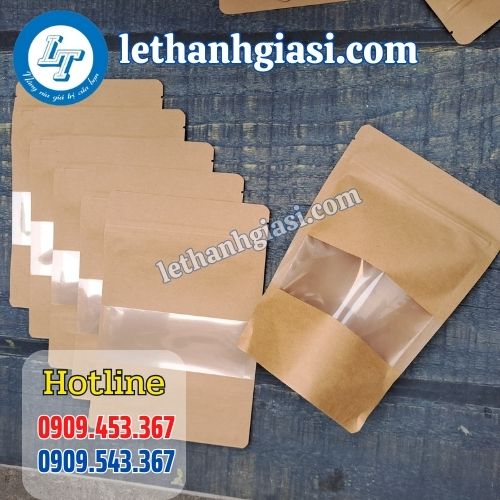 túi zipper giấy kraft cửa sổ lớn tràn viền túi zipper giấy kraft cửa sổ lớn tràn viền