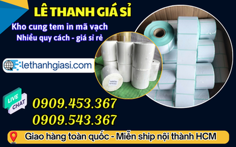 Kho sỉ cuộn giấy in tem nhãn tự dính loại 1 tem giá rẻ HCM