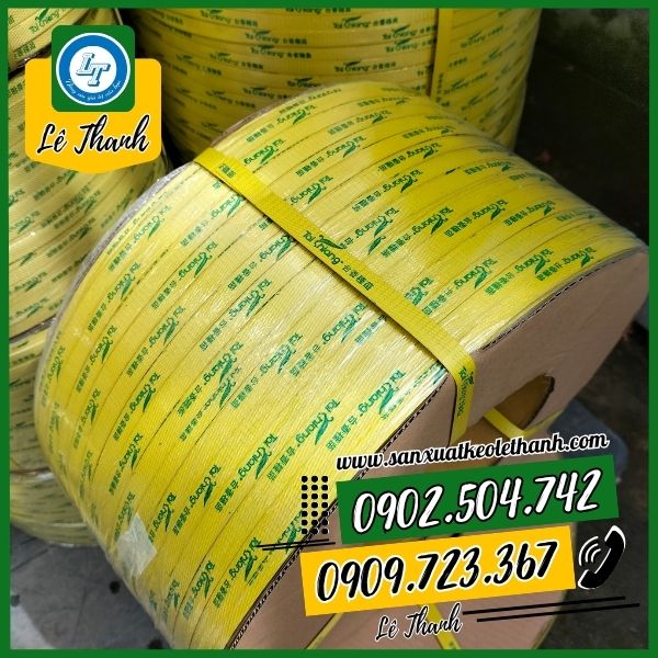 Dây đai nhựa màu vàng in chữ Dây đai nhựa màu vàng in chữ