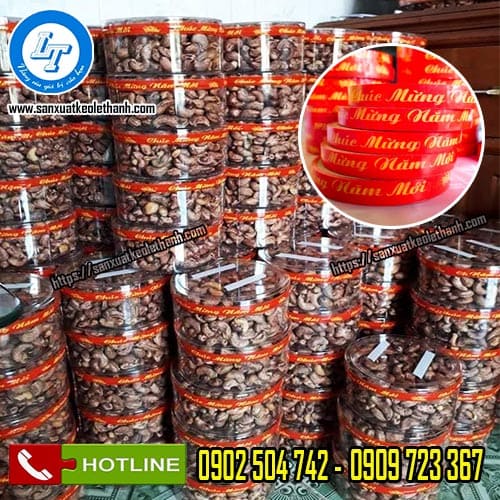 Băng keo in chữ chúc mừng năm mới dán hộp mica