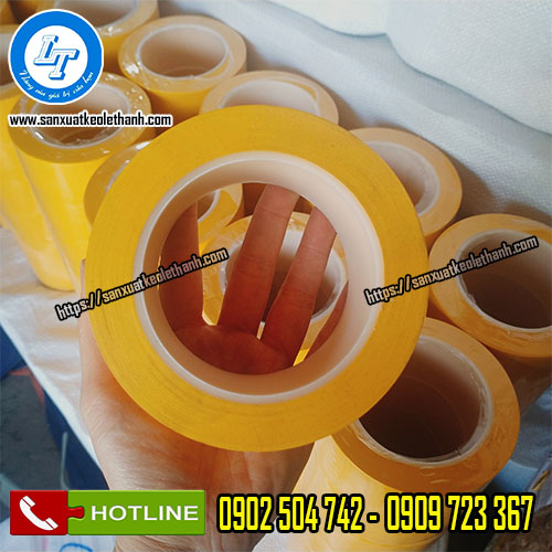 Băng keo dán nền màu vàng lõi nhựa Băng keo dán nền màu vàng lõi nhựa