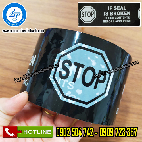 Băng keo in chữ STOP dán thùng màu đen