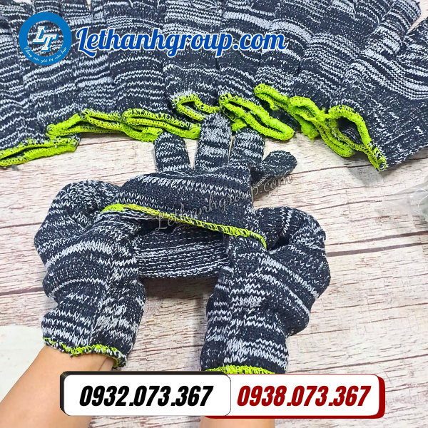 bán giá sỉ găng tay len bảo hộ màu muối tiêu 80g viền xanh chất lượng cho công nhân