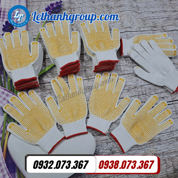 bao tay len bảo hộ phủ nhựa vàng bám chắc giá rẻ túi 10 đôi