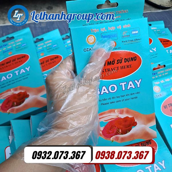 bao tay nilon đóng hộp 100 cái giá rẻ chất lượng