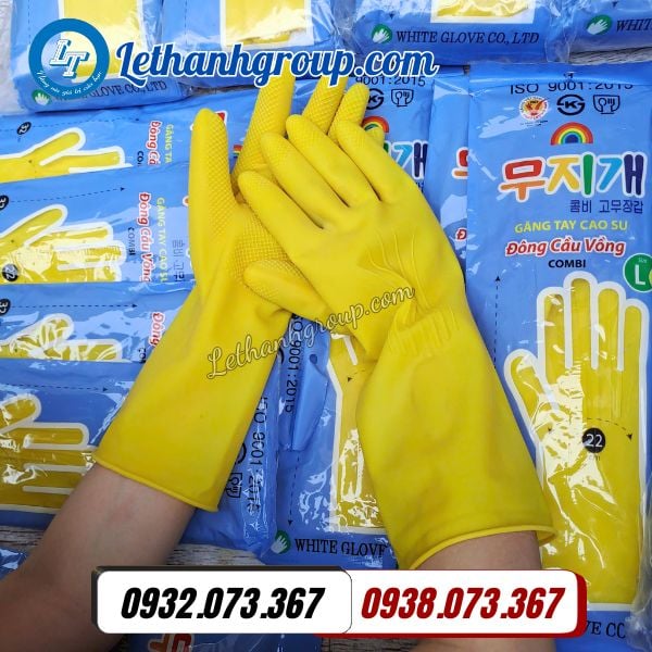 găng tay cao su đông cầu vồng combi vàng giá sỉ tiện dụng