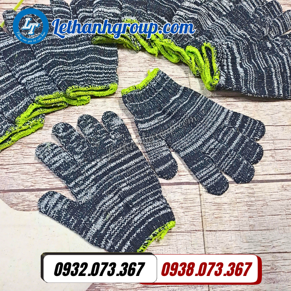 găng tay len bảo hộ màu muối tiêu 80g viền xanh