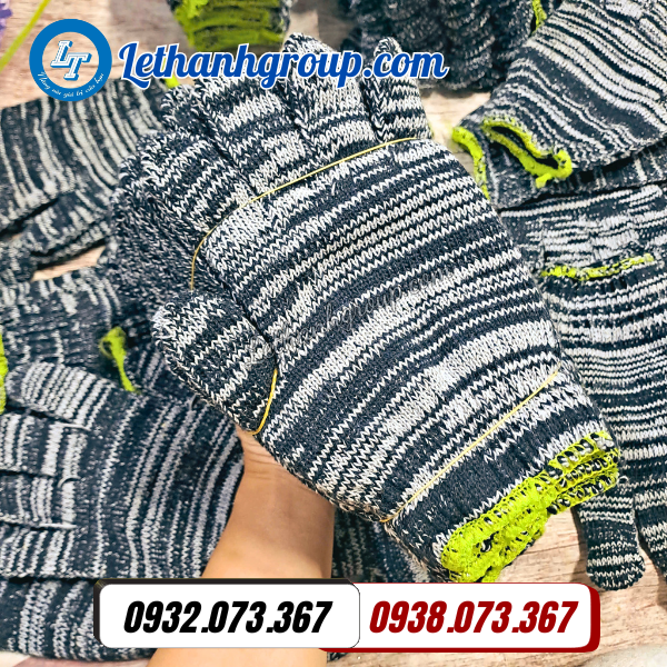 găng tay len bảo hộ màu muối tiêu 80g viền xanh bó 10 đôi giá gốc
