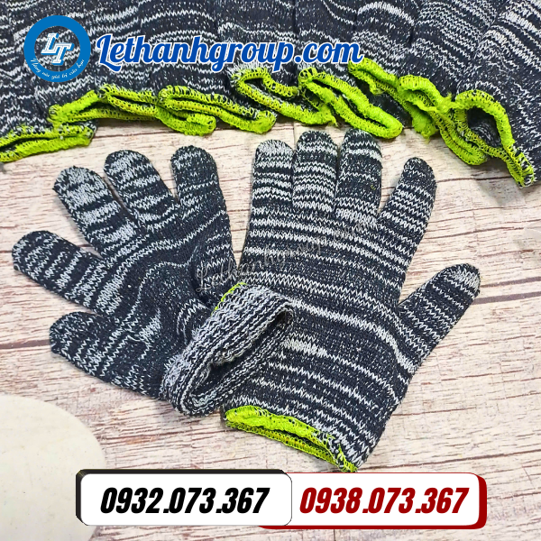 găng tay len bảo hộ màu muối tiêu 80g viền xanh giá sỉ rẻ kiện 500 đôi