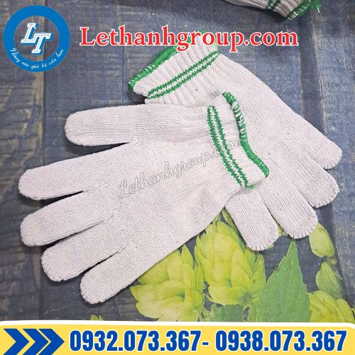 găng tay len kem trắng 2 viền xanh giá sỉ rẻ tại gốc