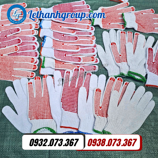 găng tay len phủ hạt nhựa đỏ hàng loại 1 giá sỉ bao 300 đôi giao hàng tận nơi